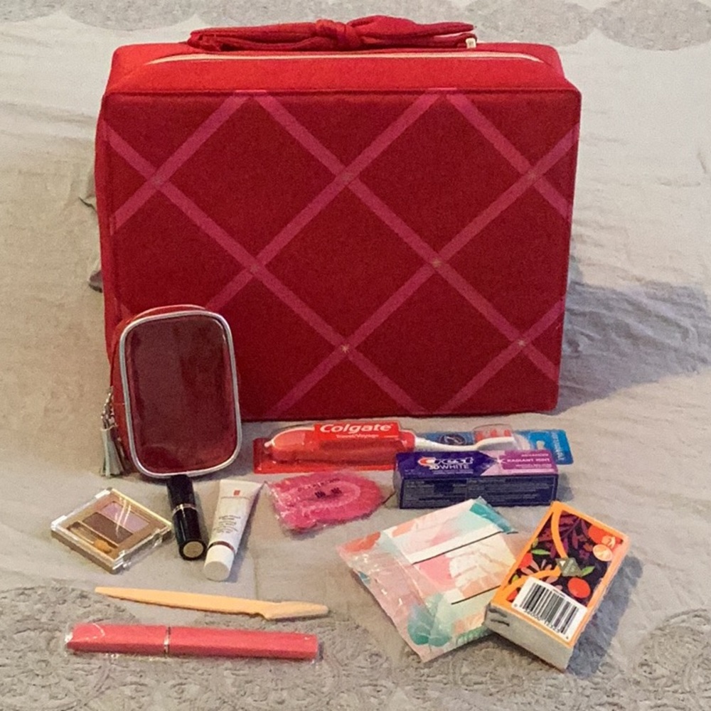 Chic Red and  Pink Soft Train Case, Pouch & Essentials